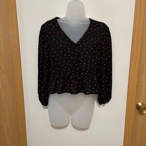 Candie's Junior's / Women's Black and Red Heart Blouse (Small)